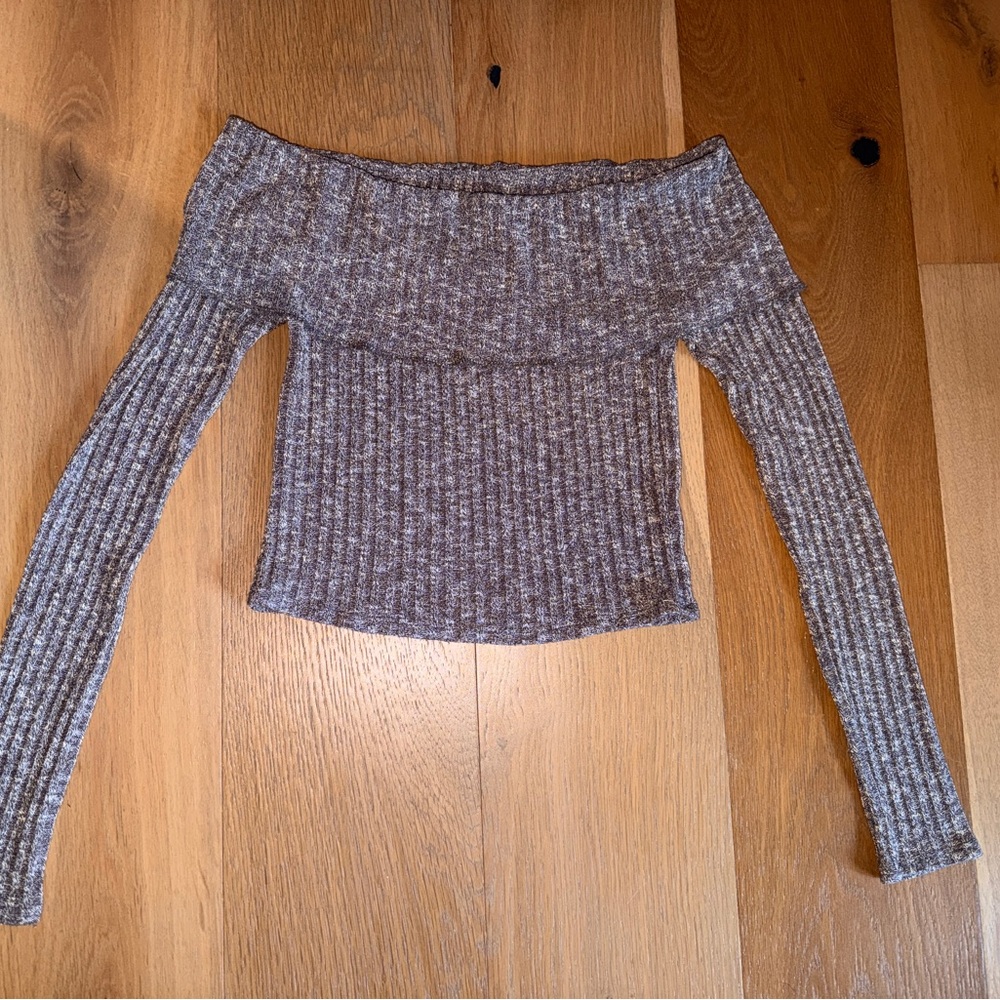 Urban Outfitters Silver Off the Shoulder Knit Top